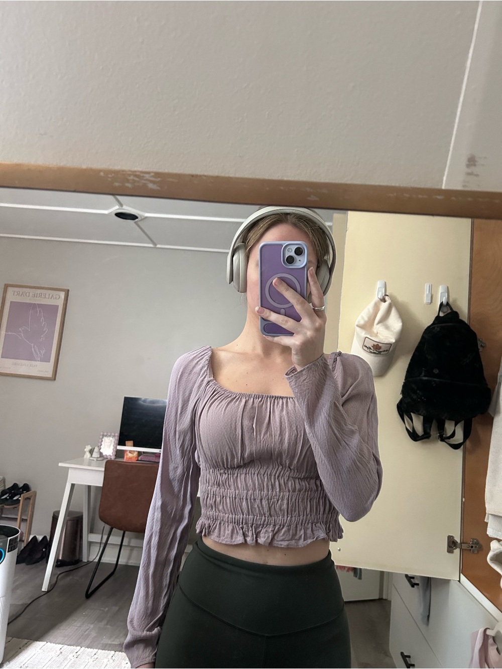 Urban Outfitters (UO) light purple long sleeve smocked top with square neck